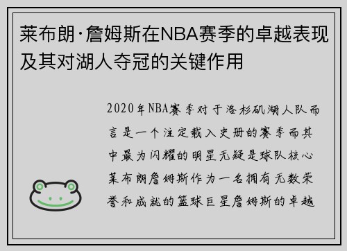 莱布朗·詹姆斯在NBA赛季的卓越表现及其对湖人夺冠的关键作用